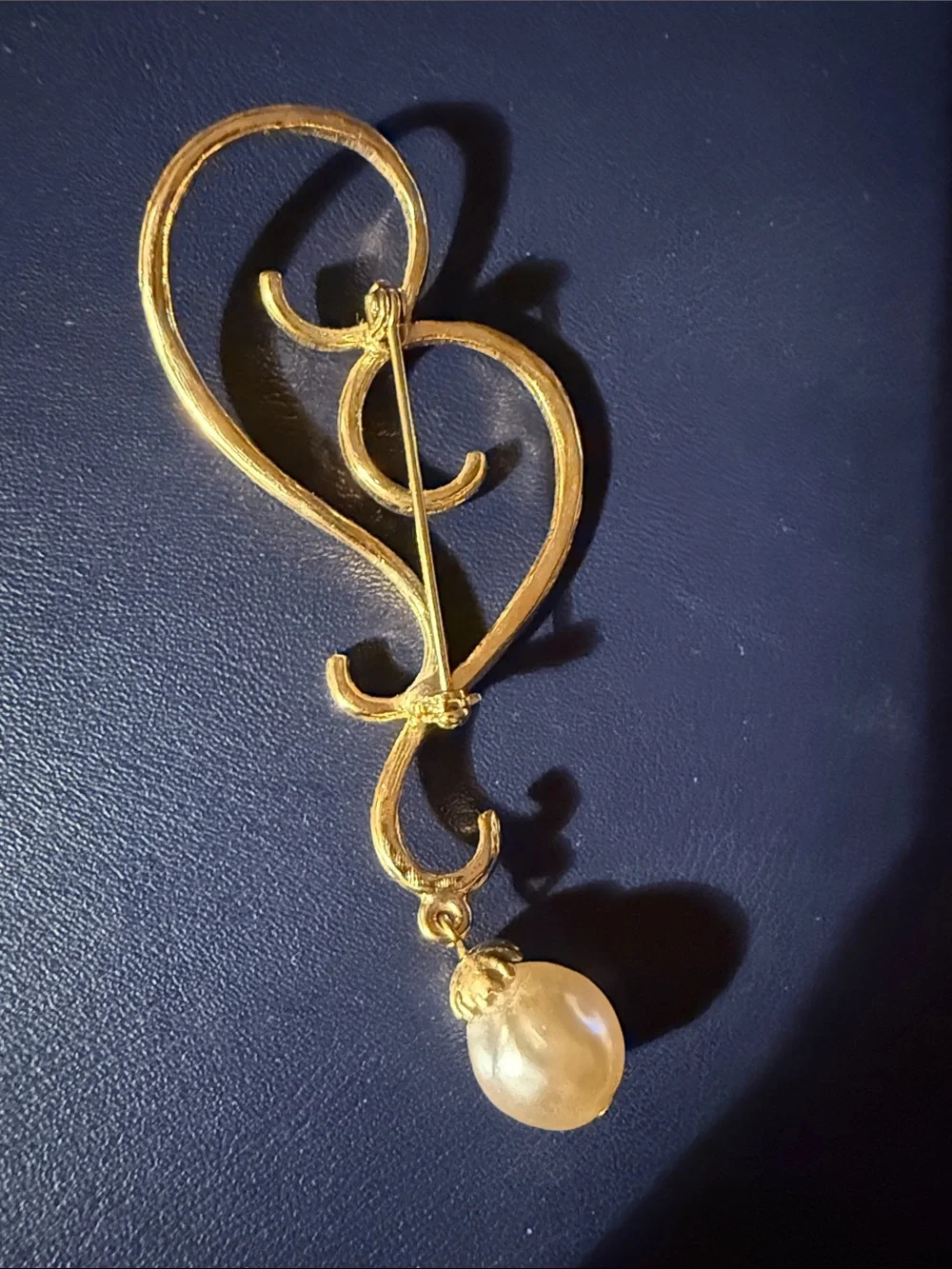 Vintage Napier Gold-Tone Swirl Brooch with Pearl Drop